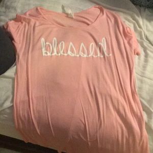 blessed, pink short sleeve shirt